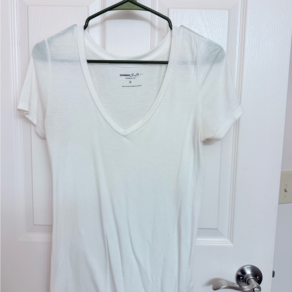 Express White V-Neck T-Shirt